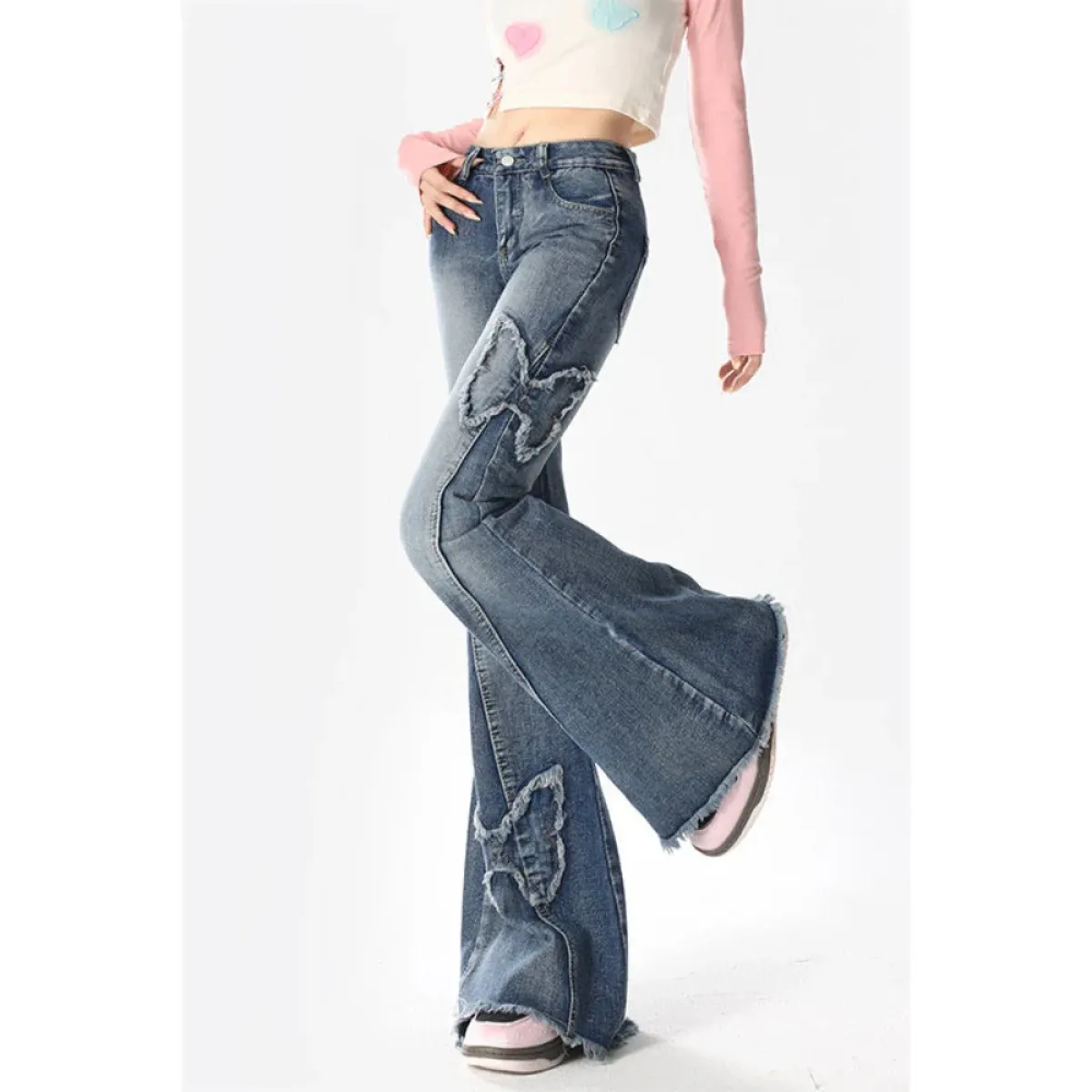 Y2K Butterfly Flare Jeans – 90s Vintage Low-Waist Denim