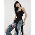Black Asymmetrical Ruffle Tank Top – Y2K Grunge Punk Camisole