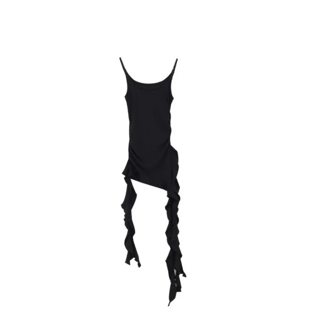 Black Asymmetrical Ruffle Tank Top – Y2K Grunge Punk Camisole