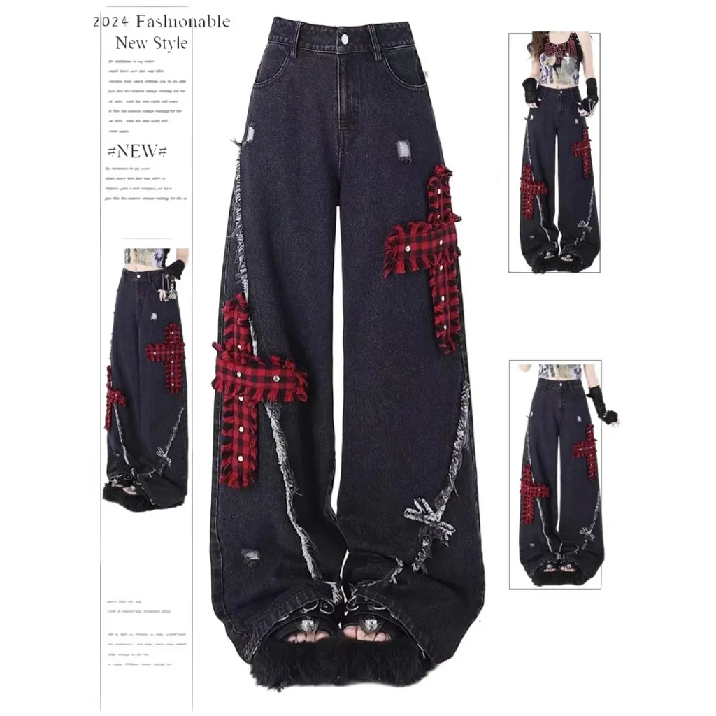 Gothic Patchwork Baggy Jeans – Y2K Harajuku Grunge – Westside Supply Co.