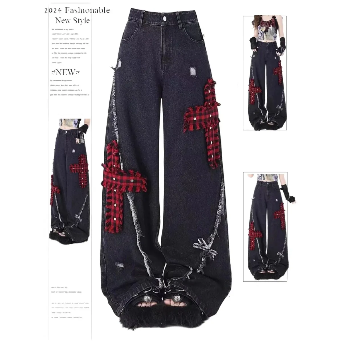Gothic Patchwork Baggy Jeans – Y2K Harajuku Grunge – Westside Supply Co.