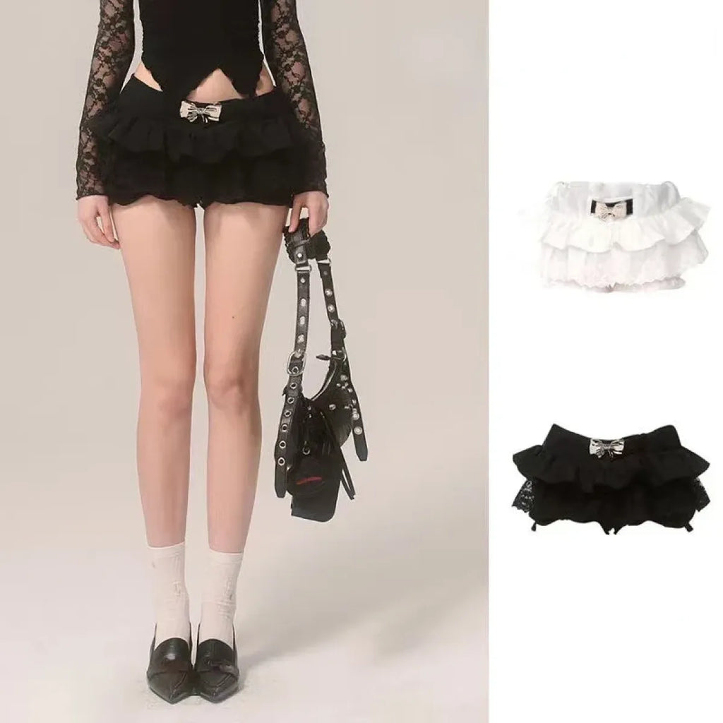 Y2K Lace Ruffle Mini Skirt – Kawaii Coquette Low Waist