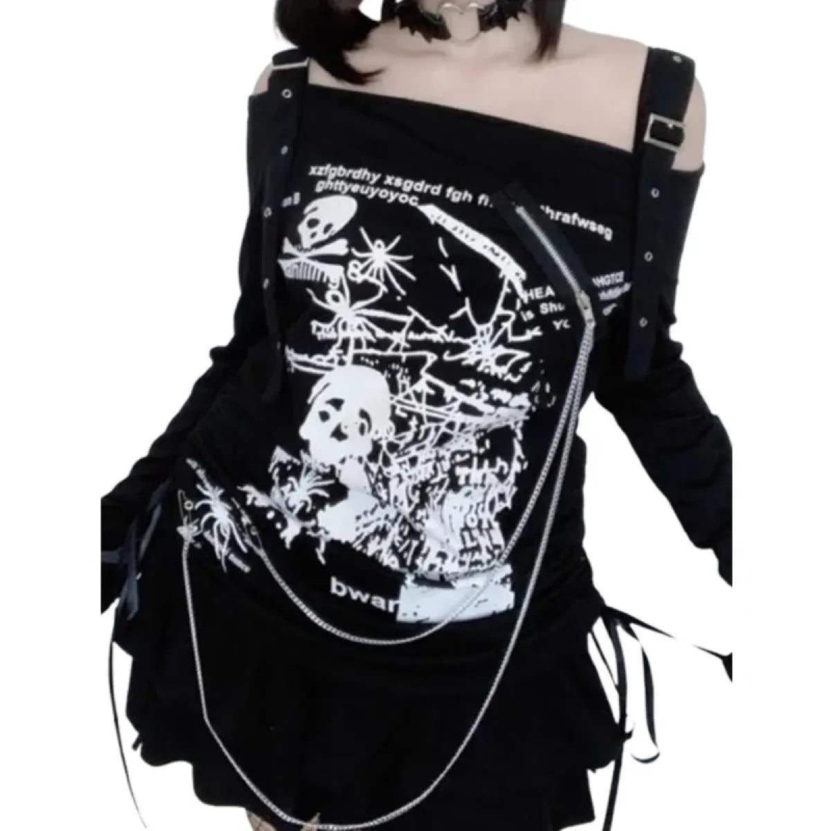 Women's Gothic Skull Off-Shoulder Tee - product image 6