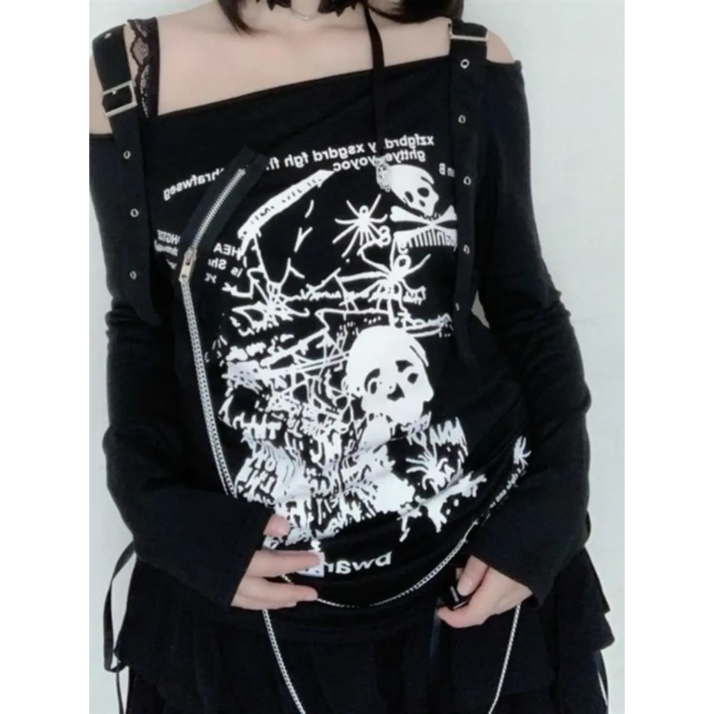 Women's Gothic Skull Off-Shoulder Tee - product image 2