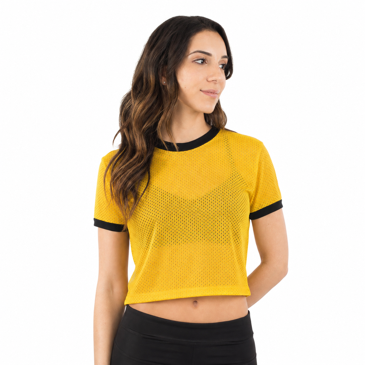 6031 - CLOSEOUT Women's Cropped Mesh Ringer Tee